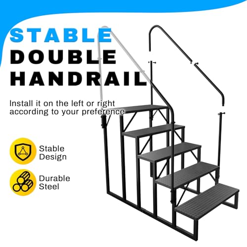 RV Stairs 5 Step Ladder, RV Steps Anti-Slip, Hot Tub Steps with Handrail, 660 lbs RV Ladder for 5th Wheel RV, Mobile Home Stairs（2 Handrails - size: 5 Step-2
