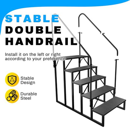 RV Stairs 5 Step Ladder, RV Steps Anti-Slip, Hot Tub Steps with Handrail, 660 lbs RV Ladder for 5th Wheel RV, Mobile Home Stairs（2 Handrails - size: 5 Step-2