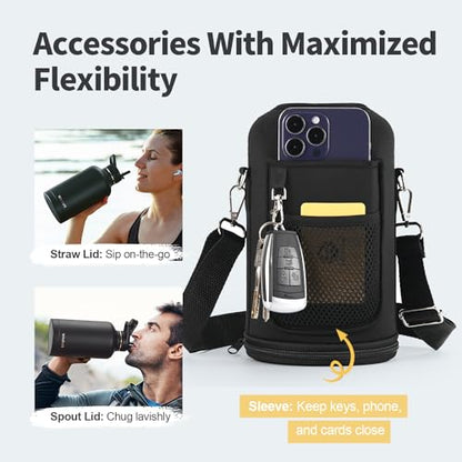 WixByti 64oz Insulated Water Bottle, Half Gallon Stainless Steel Water Jug - color: Black, size: 64 Ounces