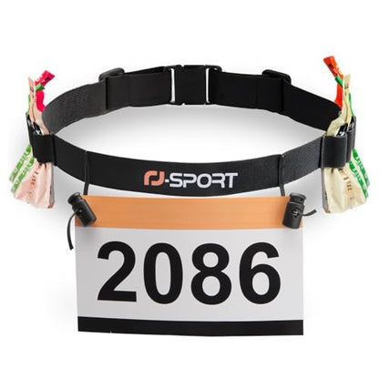 RJ-Sport Race Number Belt with 6 Energy Gel Loops for Triathlon & Marathon - color: 01 Black