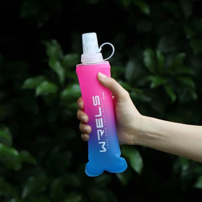 WRELS Soft Flasks TPU Soft Water Bottles Folding Soft Running Water Flask Small for Outdoor Sports Hiking Hydration Pack 8oz/17oz Hiking Cycling Climbing - color: Pink-500ml