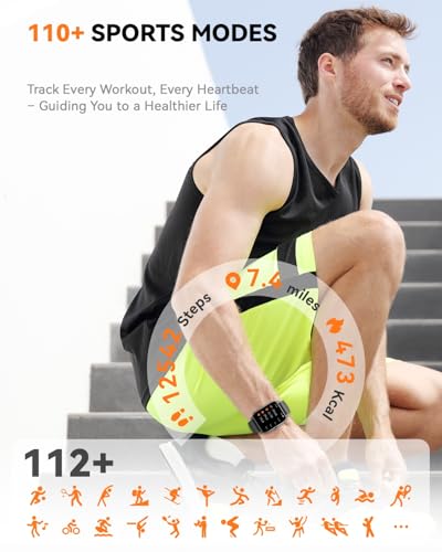 Smart Watch for Men Women,1.85 inch HD Screen Bluetooth Fitness Tracker Step Counter/Sleep Monitor,110+ Sports Modes,IP68 Waterproof Smart Watch Compatible with iPhone Samsung Android Phone, Black - color: Black