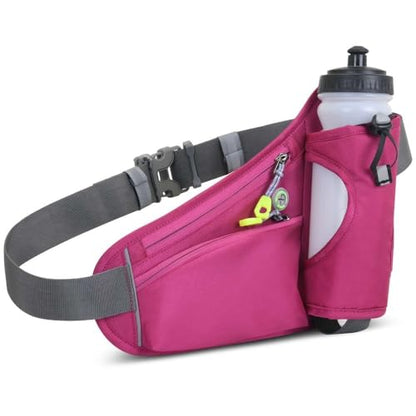 Running Waist Pack with Water Bottle Holder, Adjustable Belt - color: Rose Red