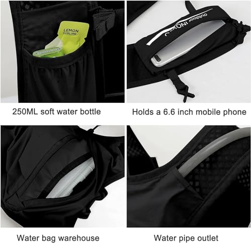 INOXTO Running Hydration Vest ,Lightweight Insulated Pack with 250ml Soft Flask Daypack for Hiking Trail Running Cycling Race Marathon for Women Men - color: Black white