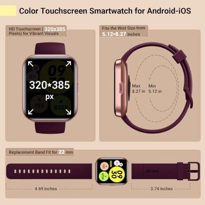 Smart Watches for Women, Smart Watch for Android Phones & iPhone, Fitness Watches for Women with Alexa, Call & Notification Alerts, Tracks Heart Rate/Sleep Smartwatches (Dark Purlple, 1.8 inches) - color: Rose Purple