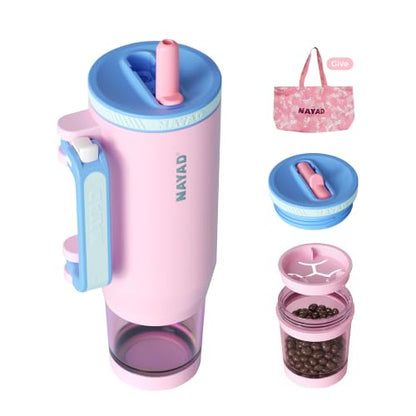 23oz Insulated Tumbler with Foldable Handle & 10oz Snack/Pill Container - color: pink