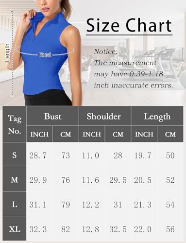 FEOYA Women Sleeveless Athletic Tank Top Shirts Full Zip Up Tshirt for Yoga Running Fitness Exercise - color: Upgrated Deep Blue, size: Small