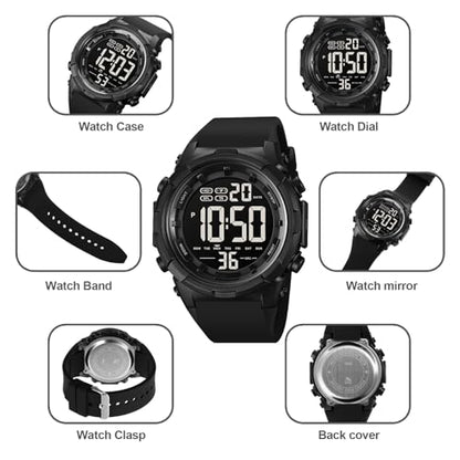 XCZAP Men's Black Digital Sports Watch, Large Face Military Tactical Watch, 5ATM Water Resistant, LED Backlight, Alarm, Stopwatch,Dual Time - color: ALL Black