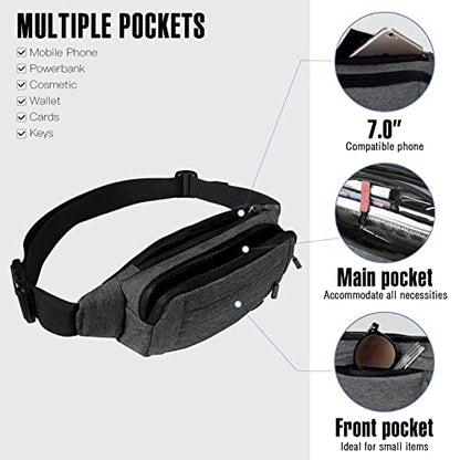 WATERFLY Small Fanny Pack Crossbody Lightweight Waist Bag for Woman Man - color: B-Grey