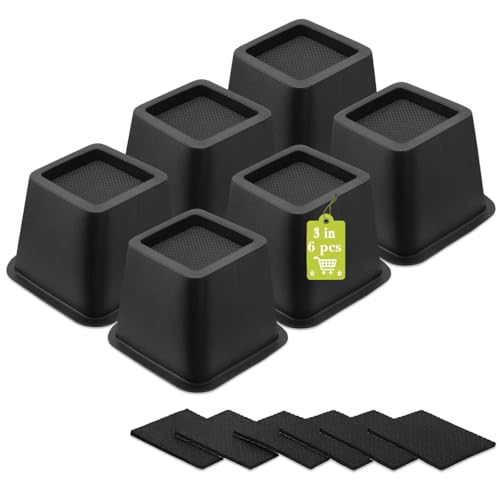 6 Pack Furniture Risers 3 Inch, Bed Risers Heavy Duty for Table Desk Couch Chair Sofa Cabinet Bed Frame Dorm, Square Table Leg Risers Lift Height 3", Black - color: Black 6 Pack, size: 3 Inch