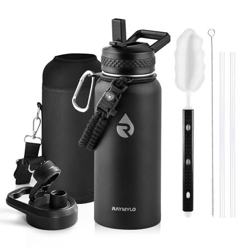 RAYMYLO Insulated Water Bottle 32 oz, Triple Wall Vacuum Stainless Steel - color: Magic Black, size: 32 Ounces