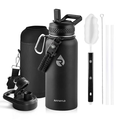 RAYMYLO Insulated Water Bottle 32 oz, Triple Wall Vacuum Stainless Steel - color: Magic Black, size: 32 Ounces