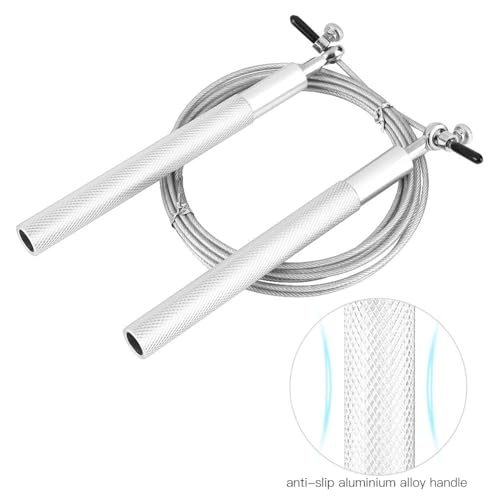 Aluminum Alloy Jump Rope with Ball Bearings – Skipping Rope for Speed Training, Non-Slip Grip and Adjustable PVC Cable - color: Silver
