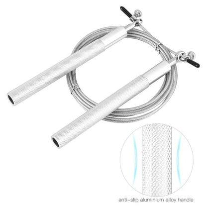 Aluminum Alloy Jump Rope with Ball Bearings – Skipping Rope for Speed Training, Non-Slip Grip and Adjustable PVC Cable - color: Silver