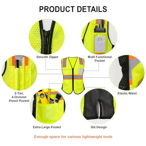 Safety Vest for Women 9 pockets Womens Safety Vest, Yellow XS - color: Yellow, size: X-Small