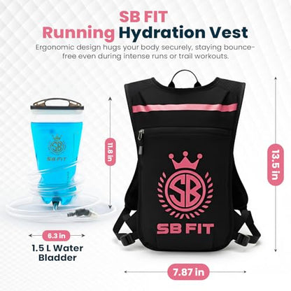 SBFIT Running Hydration Vest for Men and Women - Lightweight - Breathable and Sweatproof Backpack with 1.5L Insulated Water Bladder and Towel - Ideal for Jogging, Running - color: Pink