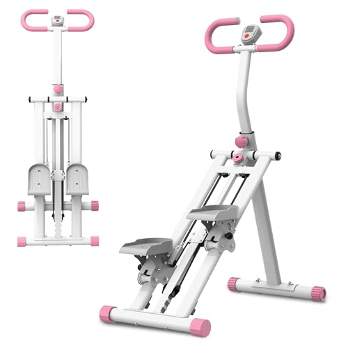 Upgraded Vertical Climber Stair Stepper with Resistance Bands, Full Body Home Workout Machine, Adjustable Handlebar & Digital Monitor - color: White&Pink