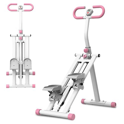 Upgraded Vertical Climber Stair Stepper with Resistance Bands, Full Body Home Workout Machine, Adjustable Handlebar & Digital Monitor - color: White&Pink