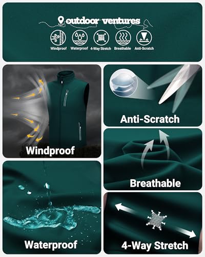 Outdoor Ventures Men's Running Golf Vest Outerwear Lightweight Windproof - color: Dark Green, size: XX-Large