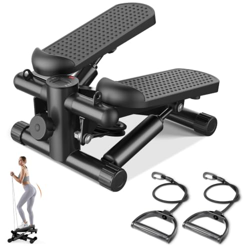 Sweetcrispy Mini Stair Steppers with Resistance Bands for Exercise at Home, Portable Exercise Twist Stepper Machine for Full Body Workout, 300LBS Capacity - color: Upgrade Black