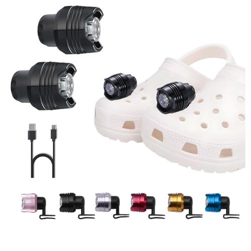 RAHAN 2 Pcs Rechargable Clip on Clog Headlights Shoe Charms, Flashlight Attachment for Shoe, Accessory for Kids Boy Girl Men Women Adult Sandals, Clip on Clog Light up Shoe Decoration Charms for Shoe - color: Black