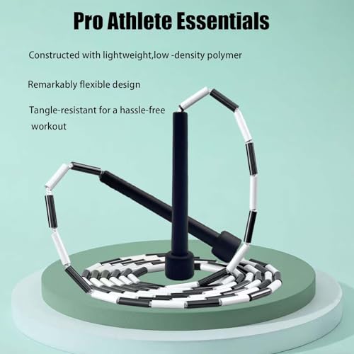 Tangle Free Beaded Jump Rope with Unbreakable Handles Enjoy Smooth Spins Adjustable Length and Your New Favorite Workout - color: Black and White