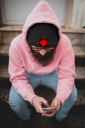 ATNKE LED Lighted Beanie Hat,USB Rechargeable 8 LED Red Glow Flashing Alarm Running Headlamp Cap Gifts for Men and Women - color: #Black