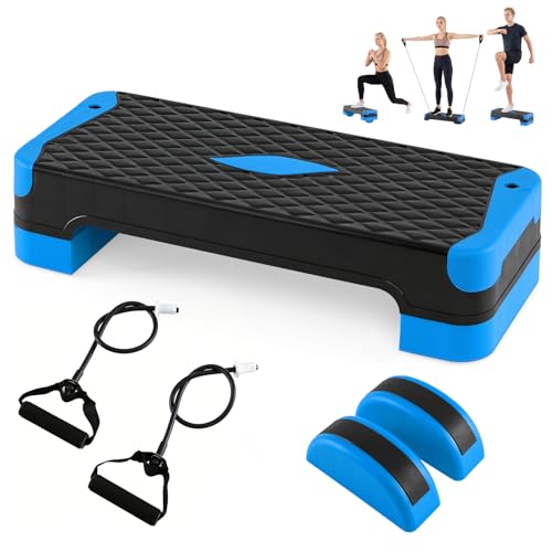 Goplus 3-in-1 Aerobic Step Platform, 600 LBS Adjustable Exercise Stepper - color: Blue