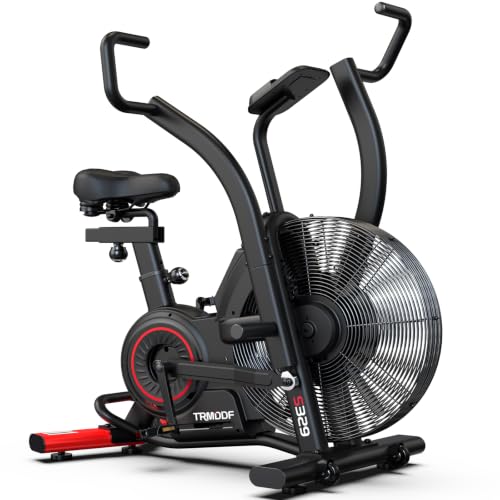 Air Resistance Fan Exercise Bike, Upright Stationary Indoor Cycling Bike with Bluetooth Connection, Dual Action Handlebars and Dual-Layer Transmission System for Home Gym Cardio Training - color: Gloss Black