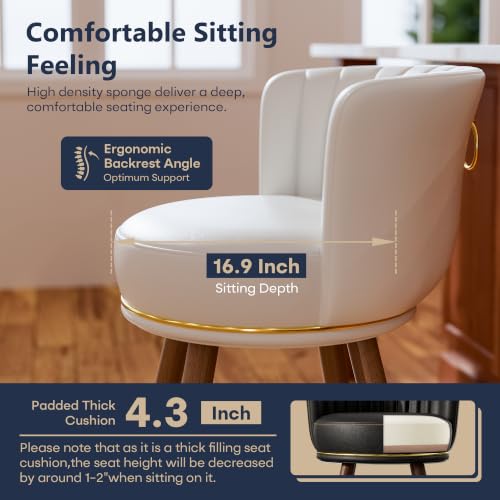 SeekFancy 24 Inch White Leather Swivel Counter Bar Stools Set of 2 - color: White, size: 24" Counter Height-2 Pieces