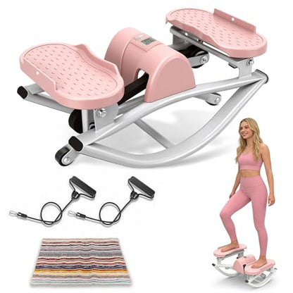 Rocking Stepper for Exercise at Home, 3D Motion Stair Stepper with Resistance Bands & Digital Display, Side to Side Low-Impact Balance Board, 330 LBS Capacity Full Body Workout Exercise Equipment