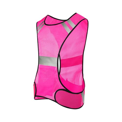 MioCloth High Visibility Reflective Running Vest with Pocket, Breathable Mesh Safety Vest, Unisex Cycling Jogging Night Gear - color: Pink