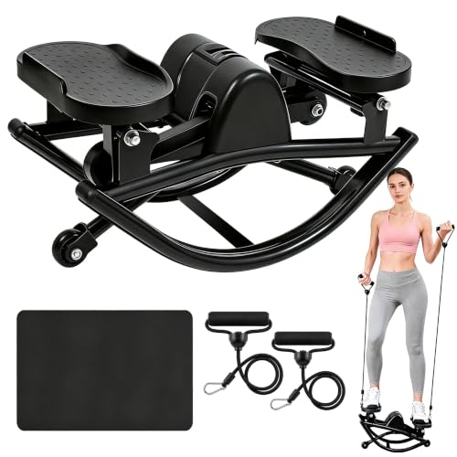 Rocking Steppers for Exercise at Home, Motion Stair Stepper with Resistance Bands for Full Body Workout & Low-Impact Balance Board, 300 LBS Loading Capacity Exercise Equipment
