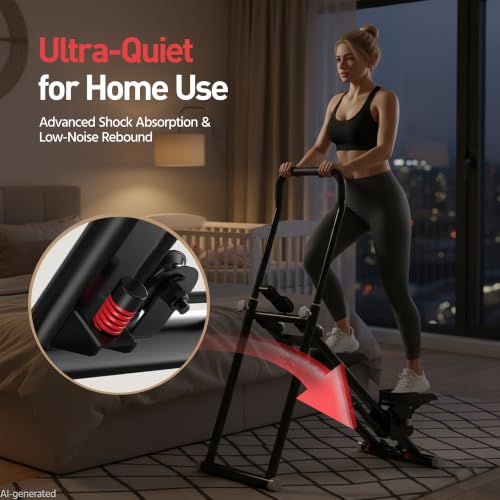 Steppers for Exercise at Home, Compact Folding Stair Climber with Quiet Shock-Absorbing Spring, Long Foam Grip, Stair Stepper for Full-Body Workout Equipment, Stair Stepper for Home