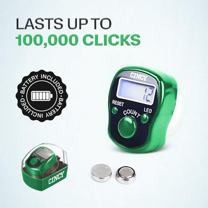 CINCY Clicker Counter with LED for Day & Night Use - Instant Reset, Accurate & Quiet, Long Battery Life - for People, Laps, Pitch, Golf, Baseball, Fish Counting, for Prayer, Everyday Prayer – 1 Pack - color: Green
