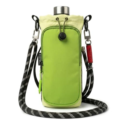 Water Bottle Holder with Strap - Crossbody Bottle Carrier Bag with Phone Pocket, Fits 32 oz Flasks for Men & Women - color: Green