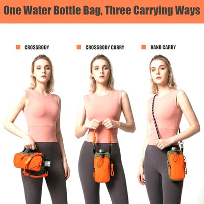Water Bottle Holder with Strap - Crossbody Bottle Carrier Bag with Phone Pocket, Fits 32 oz Flasks for Men & Women - color: Orange