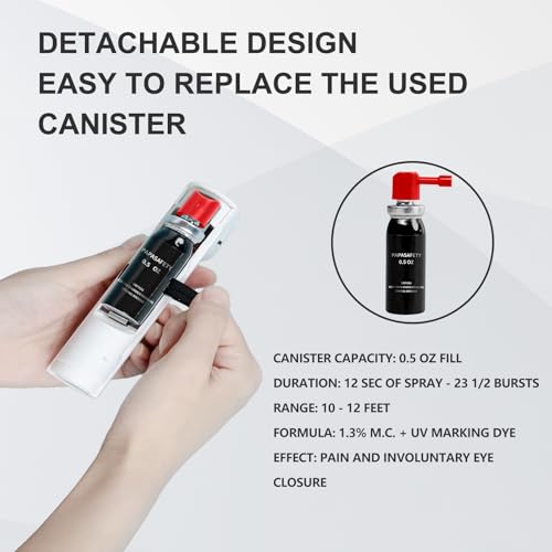 Personal Safety Alarm with Wrist Strap – Pepper Gel Spray with Replaceable Canister, 130dB Siren, Red Strobe Lights, Rechargeable Battery, Self Defense Keychain for Women - color: White