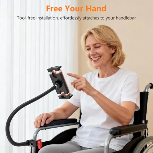 Gooseneck Tablet Holder, 19.69in Metal Crab Clamp iPad Mount for Stroller/Treadmill/Golf Cart/Boat/Mic Stand/Gym Bicycle Handlebar Clamp/Desk, Compatible with 4-13" iPad Pro/Air/Mini, iPhone, E-book