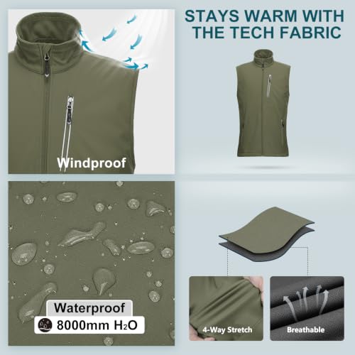 33,000ft Men's Windproof Lightweight Golf Vest Outerwear Sleeveless Jacket - color: Army Green, size: Small
