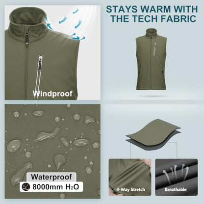 33,000ft Men's Windproof Lightweight Golf Vest Outerwear Sleeveless Jacket - color: Army Green, size: Small