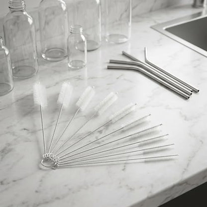 8-Inch Nylon Straw Cleaning Brushes, 10-Pack, Flexible Stainless-Steel Wire Tube Brushes, Non-Scratch and Rust-Resistant, for Reusable Straws, Bottles and Narrow Tubes