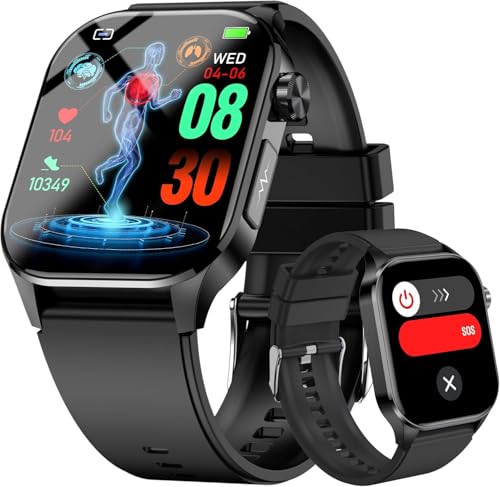 Advanced Health Smartwatch for Women Men with Real-Time Monitoring of Heart Rate, Blood Oxygen, Body Temperature, Blood Pressure, Sleep Auality and Stress Levels.Always-On Display, for Android & iOS - color: Black