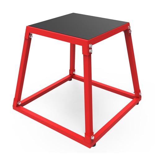 Garvee Steel Plyo Box for Exercise, Plyometric Jumping Box Metal Exercise Step Up Box with Anti-Slip Surface for Home Gym Training,Single and Set - color: Red, size: 18 Inch