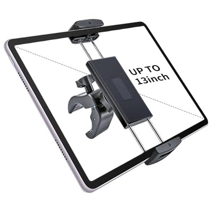 Tablet Holder Mount for Spin Bike,Phone iPad Holder Stand for Treadmill，Stationary Bicycle, Microphone Stand,Stroller, Gym,Tablet Clamp Fit for iPad Pro 12.9, Galaxy Tabs, iPhones,4.7-13”