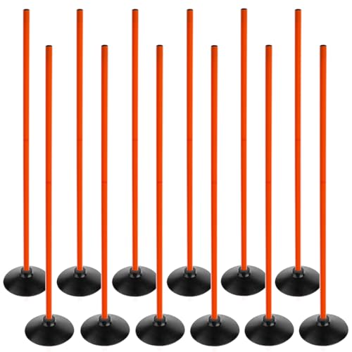 Orange Soccer Agility Poles Set Detachable Sports Trainning Speed Pole Slalom Poles with Rubber Base Sport Traning Equipment - color: Pack of 12, style: 4.9 FT