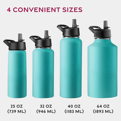 FineDine Insulated Water Bottle with Straw, 25 Oz, Cheery Turquoise - color: Cheery Turquoise, size: 25 Ounces