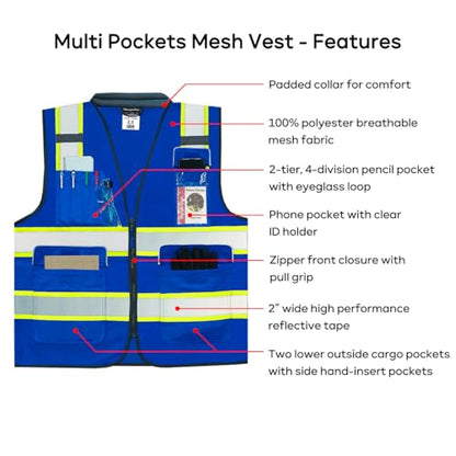 Neopelta Hi Vis Reflective Safety Vest for Men Women Blue Mesh/Yellow S - color: Blue / Yellow Trim, size: Small