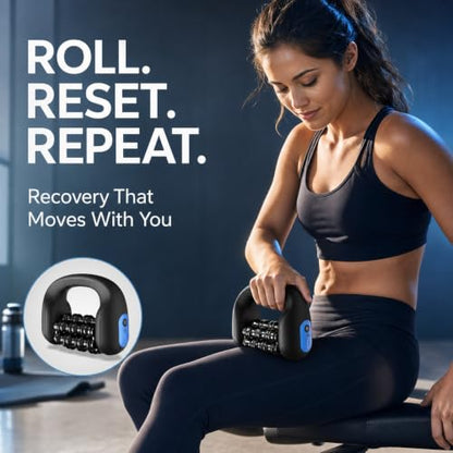 2-in-1 Electric Handheld Massager, Deep Tissue Roller Massager with Hands-Free Massage Base, Rechargeable Muscle Recovery Tool for Feet, Calves, Arms, Neck and Back Relief