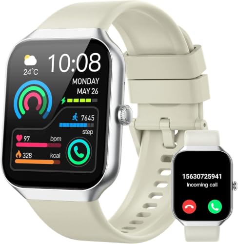 Smart Watch 2026 NEW 1.91" Smartwatch for Men Women(Answer/Make Call),Fitness Watch with 110+ Sport Modes, Reloj Inteligente with Sleep Monitor/Heart Rate/Step/Calories/IP68,for Android iOS, Beige - color: Beige